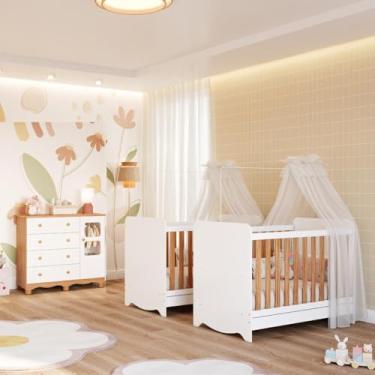 Imagem de Quarto Bebê Gêmeos 2 Berços Americano Ben Cômoda 1 Porta Uli 100% MDF