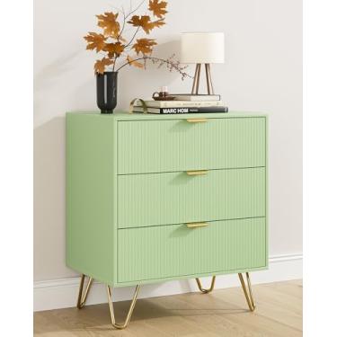 Imagem de AEPOALUA Cômoda canelada com 3 gavetas para quarto, cômoda pequena e moderna, cômoda de armazenamento, armário organizador para quarto, sala de estar, corredor (verde)