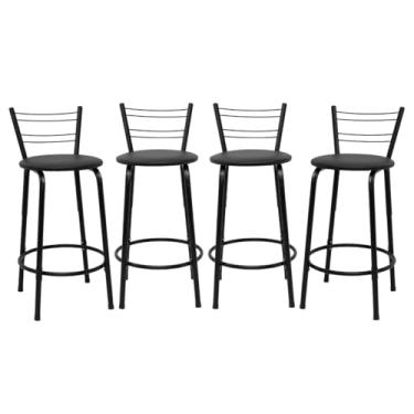 Imagem de Kit 4 Banquetas Para Cozinha Flórida Estrutura Preta 60cm Área de Lazer Piscina Balcão Bancada Bistro Bar (Assento Preto)
