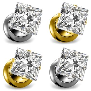 Imagem de Yaalozei 10G-00G Calibres quadrados de zircão banhado a ouro para orelhas 316L aço cirúrgico rosqueado internamente parafuso ajuste único alargado alargador alargado alargadores alargados alargados