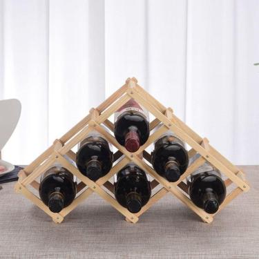 Imagem de Adega Retratil Rack Vinhos Madeira Suporte Porta 6 Garrafas Bebidas Prateleira Mesa Bancada Dobravel Luxo Premium Vintag