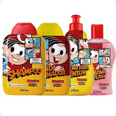 Imagem de Kit Cia da Natureza Mônica Kids Cabelos Finos e Delicados: Shampoo, Condicionador, Creme Para Pentear e Colônia Splash