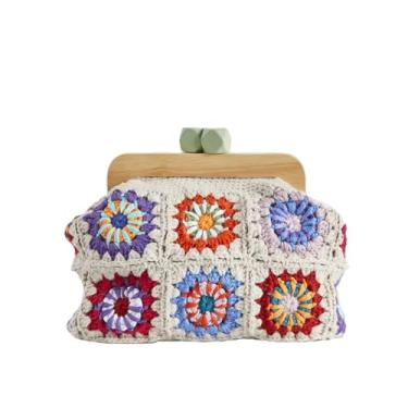 Imagem de DONGSUO Bolsa clutch de crochê granny square bolsa feminina com fecho bolsa jacquard, Bola verde, 10.6 x 3.54 x 3.1 inches