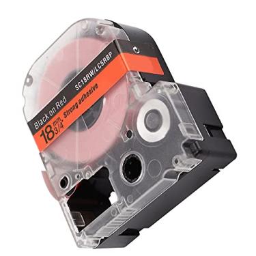 Imagem de ZJchao Substituição de Fita de Etiqueta Durável óleo álcool Scratch Label Maker Fita para Impressora de Etiquetas KINGJIM Máquina de Etiquetas Material (Texto preto de 18 mm sobre fundo vermelho)