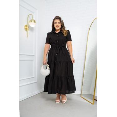 Imagem de Vestido Midi Chemise de Linho - Modarica, Preto, Linho, G