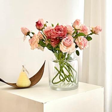Imagem de BLOFLO STU Vaso de Vidro Transparente Bloflo, Vaso de Vidro Grande de 7" para Flores, Vasos de Flores de Vidro Grosso Modernos para Peças Centrais, Vaso Hidropônico de Cilindro de (7 Polegadas, Claro)