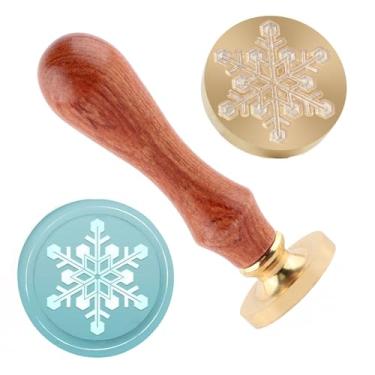 Imagem de Carimbo de lacre de cera de Natal carimbo de vedação de floco de neve latão e uma alça de madeira carimbos cabeça para cartões de natal convites de festa carta envelope cartões de felicitações