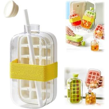 Imagem de Garrafa de cubo de gelo, 2 em 1 sem toque, garrafa de água com tampa e lixo, bandeja vertical de cubo de gelo fácil de pressionar para liberar para freezer 11 (branca, 800 ml)