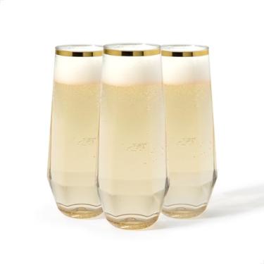 Imagem de TOSSWARE POP Gold Rim 255.1 g Diamond Flute CONJUNTO DE 48, Taças de champanhe de plástico de qualidade premium, recicláveis, inquebráveis e cristalinas