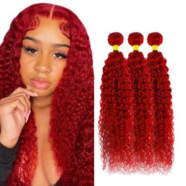 Imagem de Pacotes de cabelo ZevPiul Burgundy Kinky Curly 3x22" Brazilian