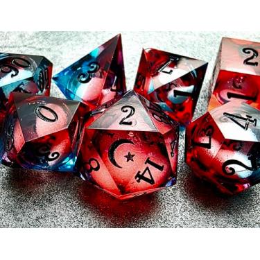 Imagem de Star Moon Liquid Core Sharp Edge Crystal Dice Set for Dungeons and Dragons Polyhedral RPG Tabletop Dice (Astral-Blue Red)