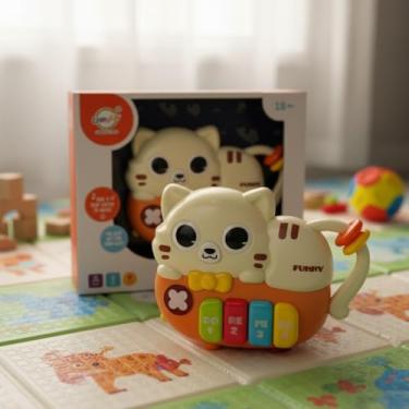 Imagem de Brinquedo Piano Musical Baby Gato Com Teclas Coloridas Luz Som Sensorial Educativo Bebê 18M+ (Laranja)