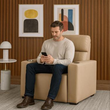 Imagem de Cadeira Do Papai Ocean Retratil Reclinavel Porta Copo Usb Bege Suede