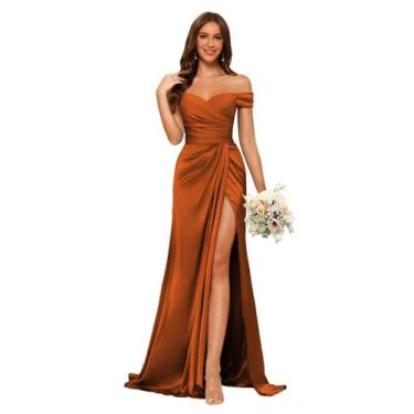 Imagem de Vestido de dama de honra Dessiny Long Orange Satin Mermaid US28