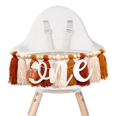 Imagem de Raoformi Faixa para cadeira alta de primeiro aniversário com tema de abóbora - guirlanda de borla de fio de aniversário de Halloween, decoração de festa de Ação de Graças, faixa Our Little Pumpkin Is