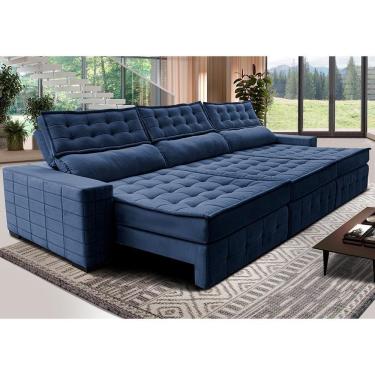 Imagem de Sofá Retrátil E Reclinável 4,15M Cama Inbox Big Puffer Com Softgel D40 Velupluma Azul