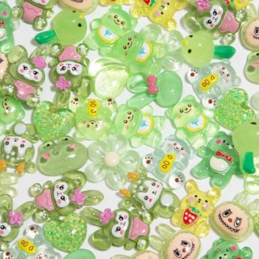 Imagem de Kzyapi Conjunto fofo de 60 peças de pingentes de geleca verde para decoração, conjunto de resina a granel para scrapbooking, decoração plana fofa para mini decorações DIY (verde)