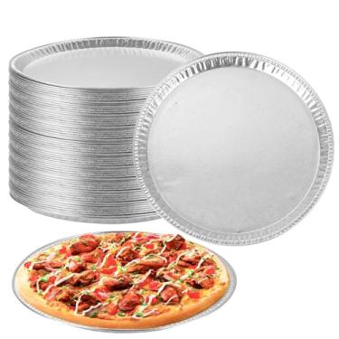 Imagem de WOPPLXY Pacote com 25 bandejas descartáveis de folha de alumínio, formas redondas de folha de alumínio de 30 cm, formas de pizza redondas descartáveis para pizzas, vegetais, frutas, bolos, biscoitos