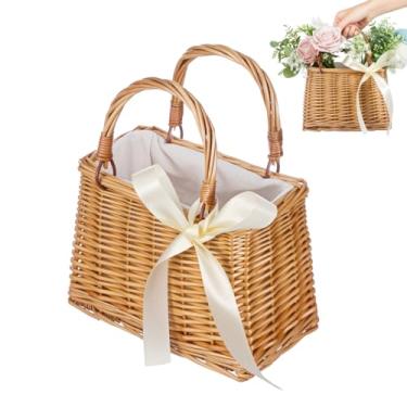 Imagem de TOYANDONA Bolsa de vime – bolsa de vime de vime estilo boho bolsa de praia de palha para mulheres bolsa de verão clutch casamento flor menina cesta