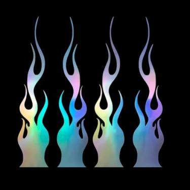 Imagem de Pacote com 4 adesivos de vinil refletivo de chamas de 15 cm/15 cm para pista de carro, motocicleta, skate, laptop, decoração DIY (cor gradiente)