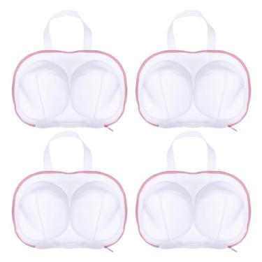 Imagem de Pacote com 4 sacos de lavanderia de sutiã para máquina de lavar, sacos de lavagem de sutiã rosa para roupas íntimas finas, protetor de lavadora com zíper compatível com roupas íntimas femininas