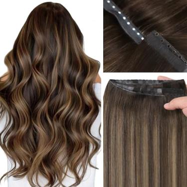 Imagem de LOXXY Extensões de cabelo humano Butterfly Double Weft - Extensões de trama 100% Remy Invisible Genius OVO PU - Destaques de marrom escuro a marrom castanho, 20 polegadas 100 g, largura 31,5" (80 cm)