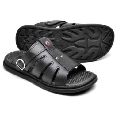 Imagem de Sandália de Couro Masculina, Marrom e Preta, Tiras Ajustáveis com Fivela, Sola Antiderrapante, Conforto para Uso Diário (Preto, BR, Adulto, Numérico, 40)