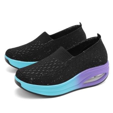 Imagem de RUIDENG Tênis de caminhada feminino para enfermeira, antiderrapante, para trabalho, corrida, mocassins, plataforma, confortável, leve, Preto com roxo 25133, 34