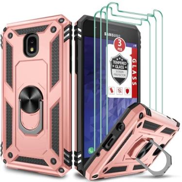 Imagem de Capa para Galaxy J3 2018/Galaxy J3 Star/Galaxy Amp Prime 3/Galaxy J3 V 2018/Galaxy J3 Aura, com [3 protetores de tela de vidro temperado], capa de camada dupla à prova de choque com suporte de anel