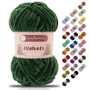 Imagem de Makromecity Fio de veludo 100 g (3,5 oz) / 120 m (132 jardas) fio de chenille premium 100% poliéster, ultra macio, antibolinhas, lavável na máquina, 30 cores para tricô e crochê (verde, 1 novelo)