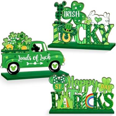 Imagem de HIPOPEN 3 Peças De Decoração De Placas De Mesa Do Dia De São Patrício, Placa De Madeira De Trevo Em Forma De Rato, Trevos De Caminhão Da Sorte Verde, Bandejas Em Camadas De Mesa Irlandesas Felizes,