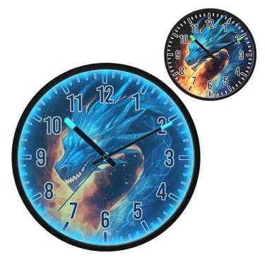 Imagem de Relógio de parede LED que brilha no escuro e ativado por voz, design silencioso de dragão azul de 30,5 cm, operado por bateria para decoração de quarto e sala de estar (207)