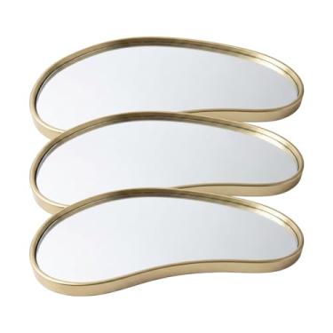 Imagem de Kit 3 Pçs Bandeja Decorativa Espelhada Lavabo Difusor Banheiro Aparador Organizador de Objetos Sala (Orgânica Dourada - Mod C)