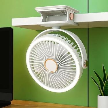 Imagem de Ventilador Elétrico Silencioso com Clipe 360° e Luz LED, USB Recarregável Portátil para Mesa, Carrinho de Bebê e Escritório – 5 Velocidades, Bateria Duradoura(Branco)