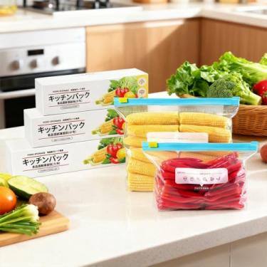 Imagem de 45 unidades de sacos reutilizáveis de armazenamento de alimentos, sacos de congelador de galão, sacos de plástico para uso doméstico, armazenamento de geladeira, subembalagem, saco selado, sacos de