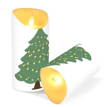 Imagem de Blueangle Pacote com 2 velas de estrela de árvore de Natal sem chama com controle remoto e temporizador, velas LED cintilantes (7,6 cm x 9,9 cm) para decoração de casa, casamento, acampamento (872)