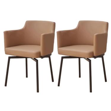 Imagem de SPXMQSS Cadeiras de sala de jantar, cadeiras de cozinha estofadas com encosto e pernas de metal, cadeiras de jantar giratórias de couro com apoios de braços para casa, escritório, sala de estar e