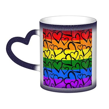 Imagem de Gay Pride Caneca de café divertida com estampa de arco-íris, copo de cerâmica que muda de cor sensível ao calor 12 Oz, para café/chá/leite/cacau, para adolescente/aniversário/festival/presentes