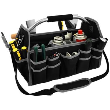 Imagem de Sacolas abertas para eletricista de 40,6 cm, bolsa de ferramentas resistente com vários bolsos, caixa de ferramentas portátil, organizador de armazenamento com alça de transporte e alça de ombro