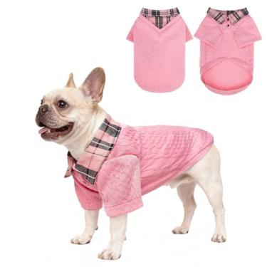 Imagem de SCENEREAL Suéteres para cães pequenos, médios e grandes, moletons com capuz para animais de estimação, pulôveres de malha de inverno com gola moderna, roupas para filhotes, casacos de clima frio, rosa