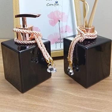 Imagem de Kit Lavabo Aromatizador E Porta Sabonete Líquido - Dispenser Organizador Banheiro - Jogo Para Banheiro - Preto - Luiggi Presentes® (Preto e Rosê Gold)