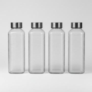 Imagem de 4 Garrafas Vidro Quadradas Transparente 1L Alimentos e Bebidas Água Sa