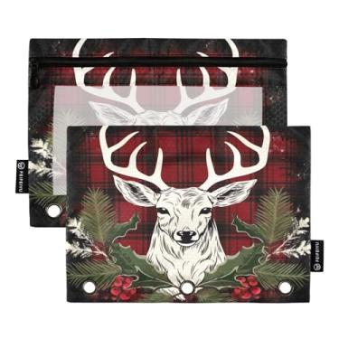 Imagem de Wassud Fundo xadrez com veado (2) pacote com 2 pastas para fichário, 3 furos, pastas de bolso, organizador de fichário para casa, escritório