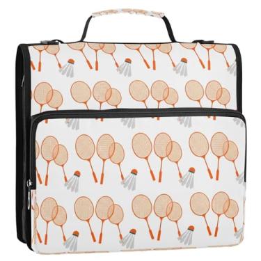 Imagem de Wassud Raquetes de badminton fichário com zíper 3 anéis com alça de ombro e alça de vários bolsos expansível organizador de pasta de arquivo