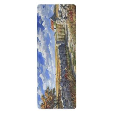 Imagem de Wassud Tapete de ioga para pintura a óleo do campo, tapetes de exercícios dobráveis para academia antiderrapante para mulheres e homens, tapete de ginástica para piso de pilates com bolsa de