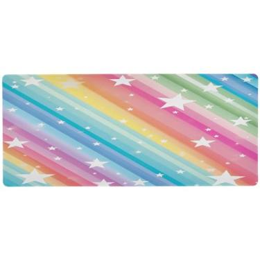 Imagem de Wassud Tapete de mouse Rainbow Stars para jogos com base de borracha antiderrapante, mouse pad longo para teclado de computador com borda costurada, almofada grande à prova d'água para escritório