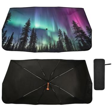 Imagem de Kigai Lindo guarda-chuva de para-brisa de carro aurora, para-sol dobrável para carro, para-brisa, ajuste sedã, SUV, caminhonete para a maioria dos veículos, persianas de janela de carro, pára-brisa