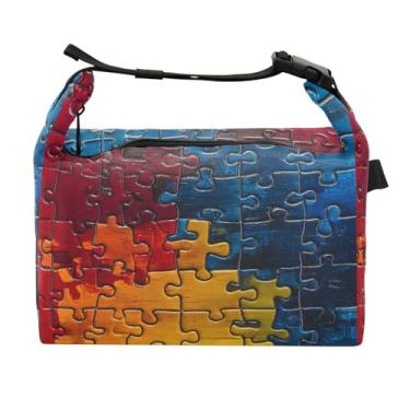 Imagem de STAYTOP Lancheira com estampa de fragmentos de quebra-cabeça com fivela, lancheira isolada para meninos e meninas, lancheira térmica para trabalho escolar