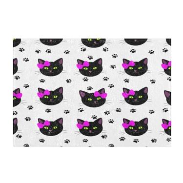 Imagem de Burbuja Tapete de banho com estampa de pata de gato preto, tapete de banheiro absorvente extra macio com suporte antiderrapante para banheiro, banheira e chuveiro, 40 x 61 cm
