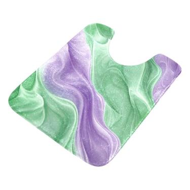 Imagem de Burbuja Tapete de banheiro roxo verde sedoso, tapete de banho absorvente de pelúcia macio, base de vaso sanitário antiderrapante para piso de banheiro, oval em forma de U